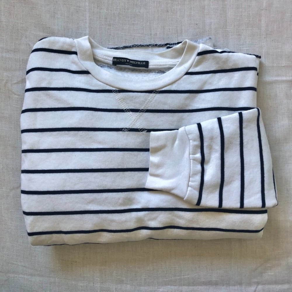 Brandy Melville Navy and White Stripes Sweatshirt
